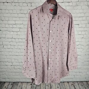 ZNT18 Mens Button Up Shirt Toucan Print Red Stripe Cotton Size 17 32/33